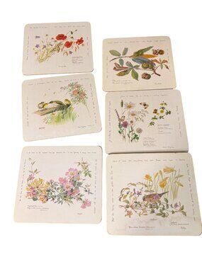 Clover Leaf The Country Diary Collection Floral Bird Coasters Set Of 6 Cork Back